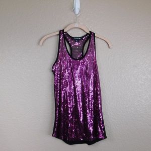 Forever 21 Pink/Black Sequin Sheer Front Tank